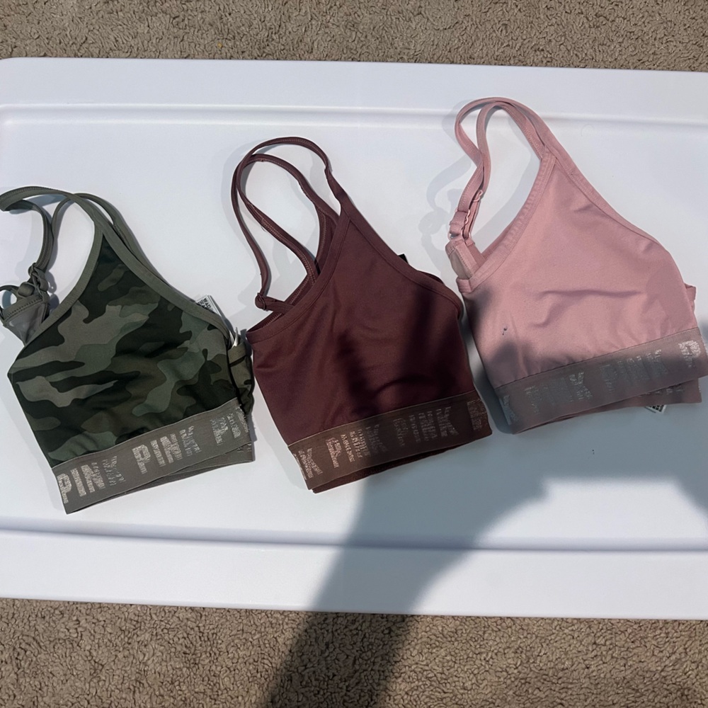 PINK Victoria's Secret Sports Bra Set - Pink, Maroon, Green Camo - M